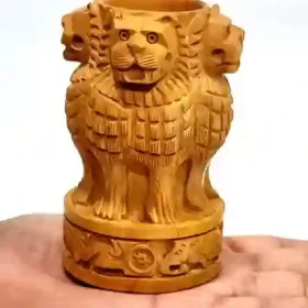 Wooden Ashoka Stambh Pen Stand with Buddha Showpiece