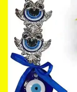 Three Owl Evil Eyes Hanging For Good Luck And Prosperity Decorative Showpiece - 7 cm  (Polyresin, Multicolor)