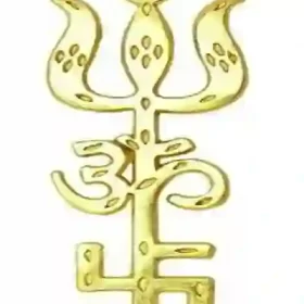 Trishakti Yantra Swastik Om Trishul Original Decorative Showpiece - 4 cm  (Brass, Gold)