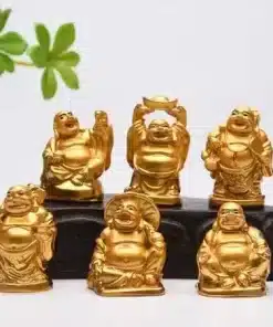 Feng Shui Laughing Buddha Set of 6 Pieces Decorative Showpiece - 7 cm  (Gold)