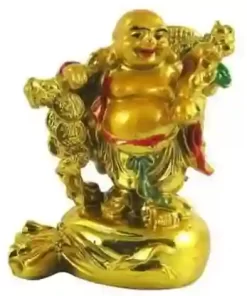 Feng Shui Laughing Buddha Stand On Money Potli-10 cm Decorative Showpiece - 3 cm  (Polyresin, Multicolor)