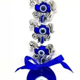 Evil Eye Three Horse Hanging For Good Luck Decorative Showpiece - 7 cm  (Polyresin, Multicolor)