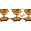 Handmade Kanchua Kuber Diya Brass Oil Lamp Deepam with Turtle Base Stand , Kubera Vilakku Agal Vilakku Diwali Kuber Diya Engraved Design Diyas for Pooja and Return Gifts- (Gold)-3 Piece