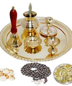 Brass Special Puja Thali Plate Set of 10 Items, for Diwali Poojan / Navratri Pooja / Pooja Room / Diwali Gifting / Laxmi Pooja  / Varalaxmi Pooja / Shop Pooja / Office Pooja